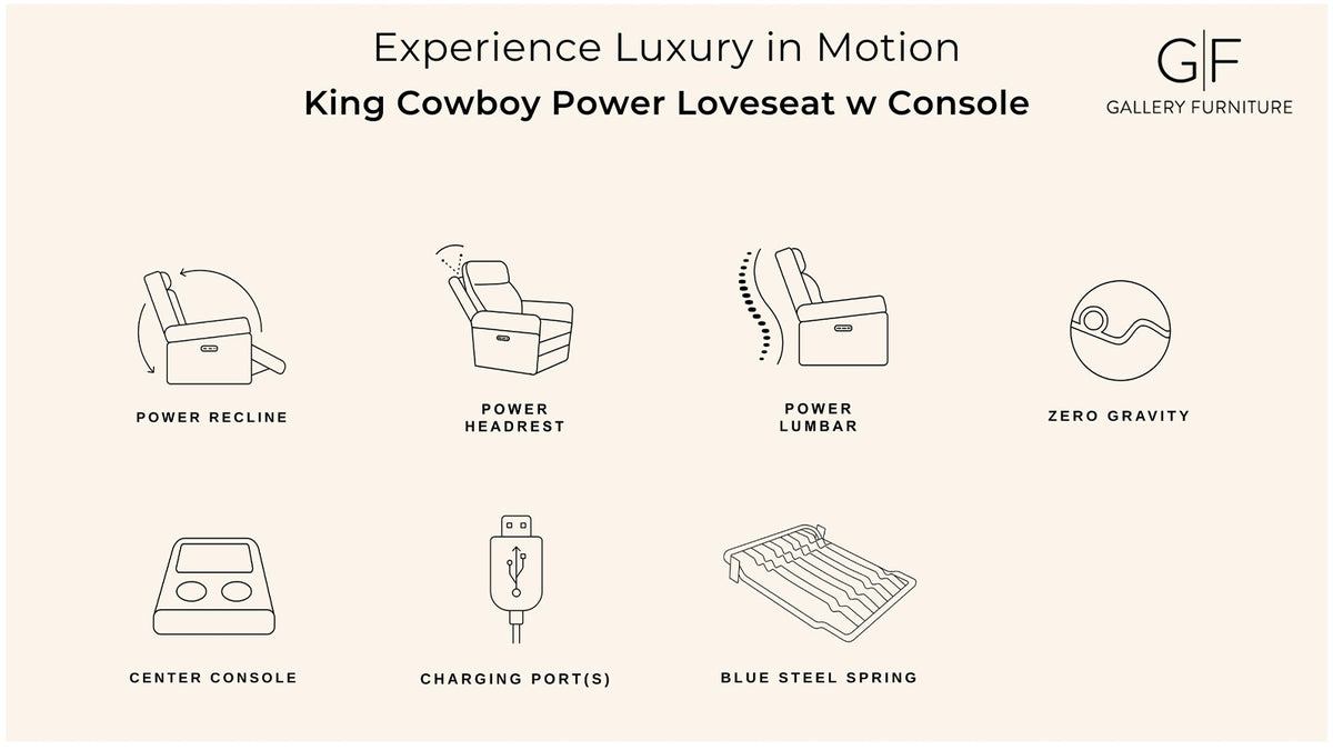 King Cowboy Grey P3 Power Reclining Loveseat w/Console