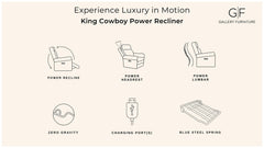 King Cowboy Saddle Brown Leather Match Power Recliner – Upholstered Living Room Chair| Gallery Furniture