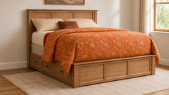 King Size Lake Houston Amish Solid Maple Wood in Almond Stain 6 Drawer Side Storage Bed