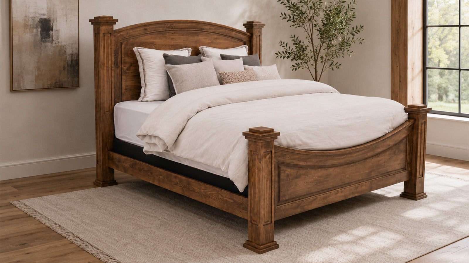 King Size Lexington Solid Maple Wood Almond Stain Bed