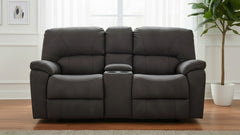 Rhino Pewter Rocking Recliner Console Loveseat w/Reliapel Performance Fabric