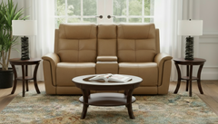 Mack's Heart Latte Brown Leather P5 Power Reclining Loveseat w/Console