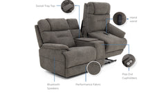 MacZcliner Umber Grey Dual Power Lift Reclining Loveseat with Console – Assistive Sleep Chair | Gallery Furniture