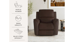 Sillón reclinable eléctrico «Match Zero Gravity» de cuero marrón umbra de Big Spring – Sillón tapizado para salón | Gallery Furniture