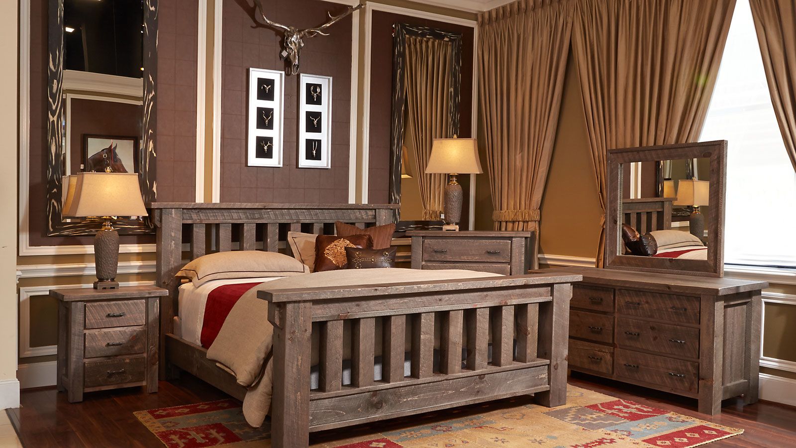 King Size Uvalde Rustic Solid Pine Wood Bed Frame