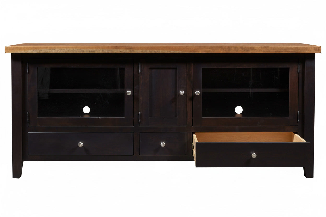 Mueble para televisión de madera maciza San Antonio de 80 pulgadas - Centro de entretenimiento artesanal Amish