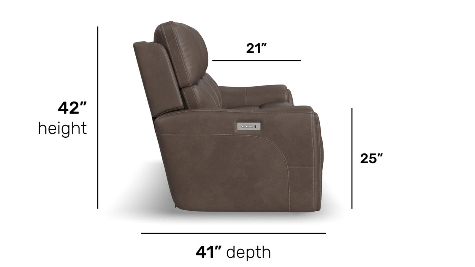 side view of recliner with line drawn measurements