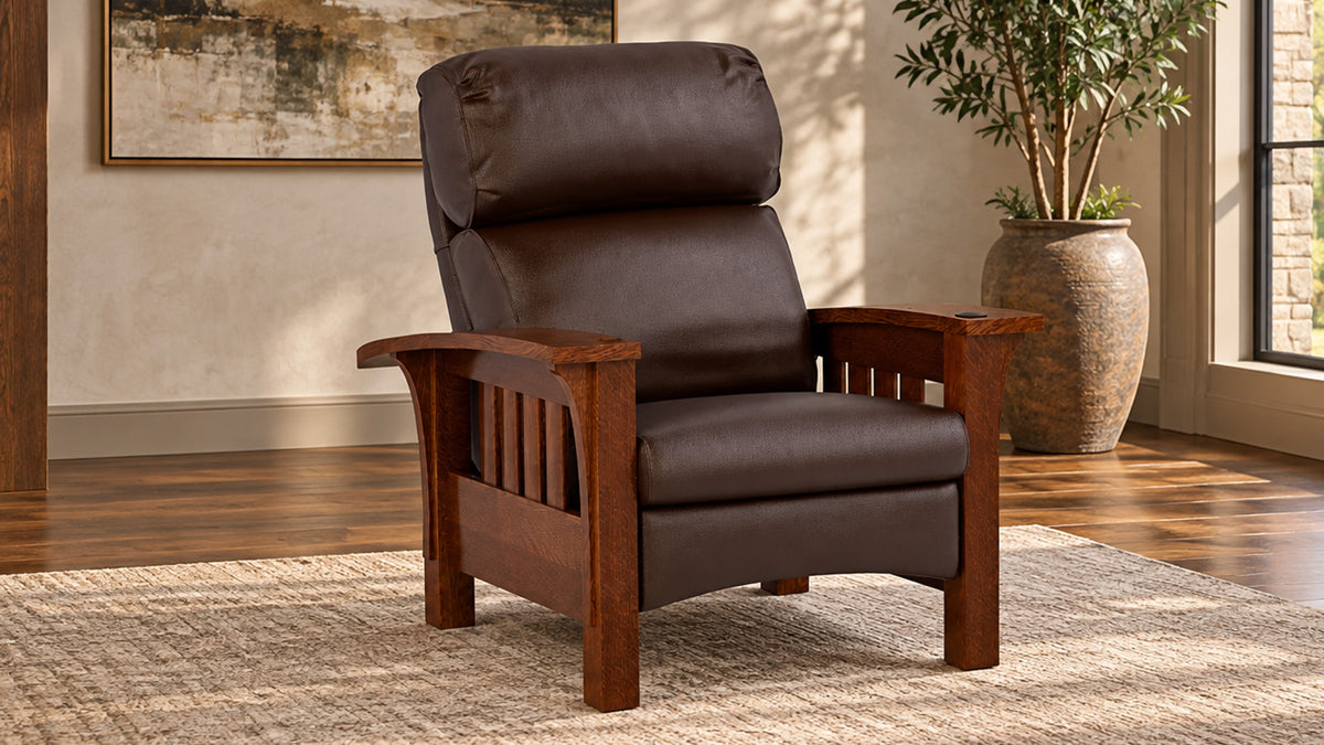 Stickley Leather Bustle Back Bow Arm Morris Recliner