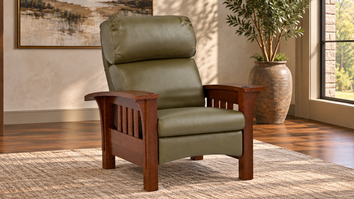 Stickley Morris Coleman Olive Leather Recliner
