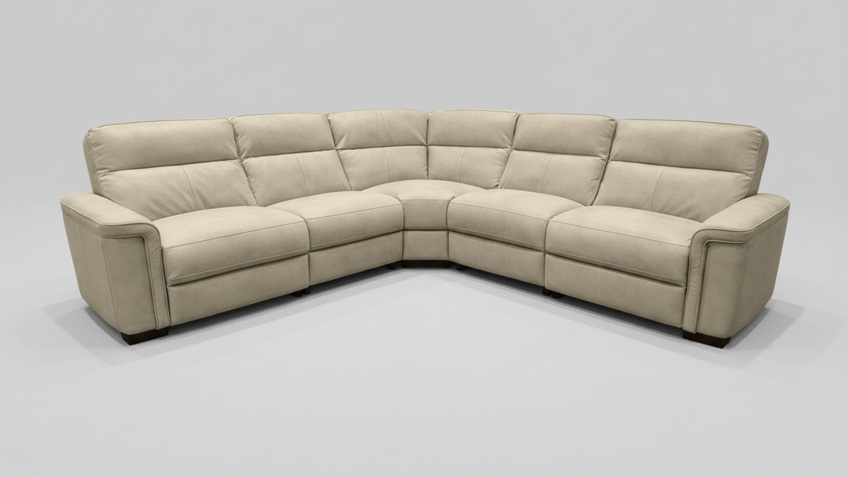 Beige sectional sofa on a gray background
