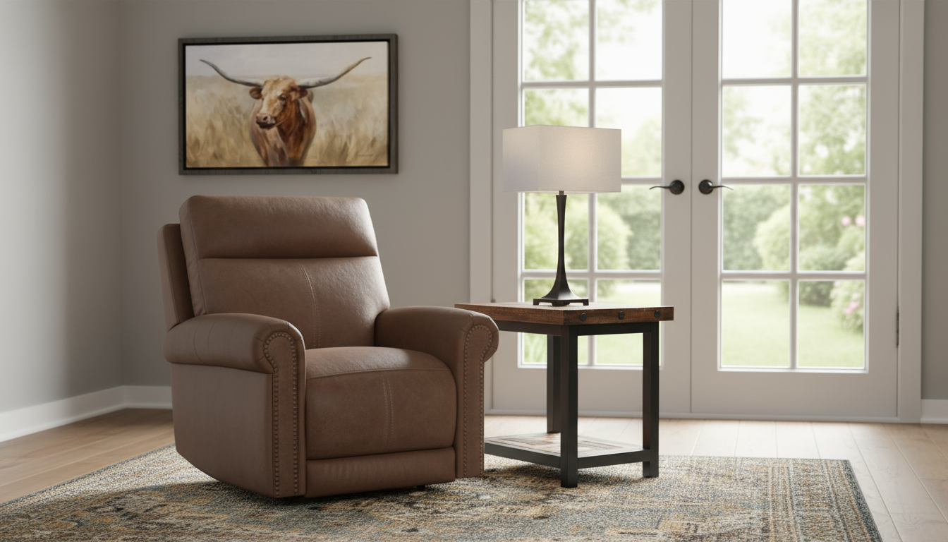 Sillón reclinable eléctrico «Zero Gravity» de cuero marrón rojizo – Sillón tapizado para salón | Gallery Furniture