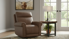 Sillón reclinable eléctrico «Zero Gravity» de cuero marrón rojizo – Sillón tapizado para salón | Gallery Furniture