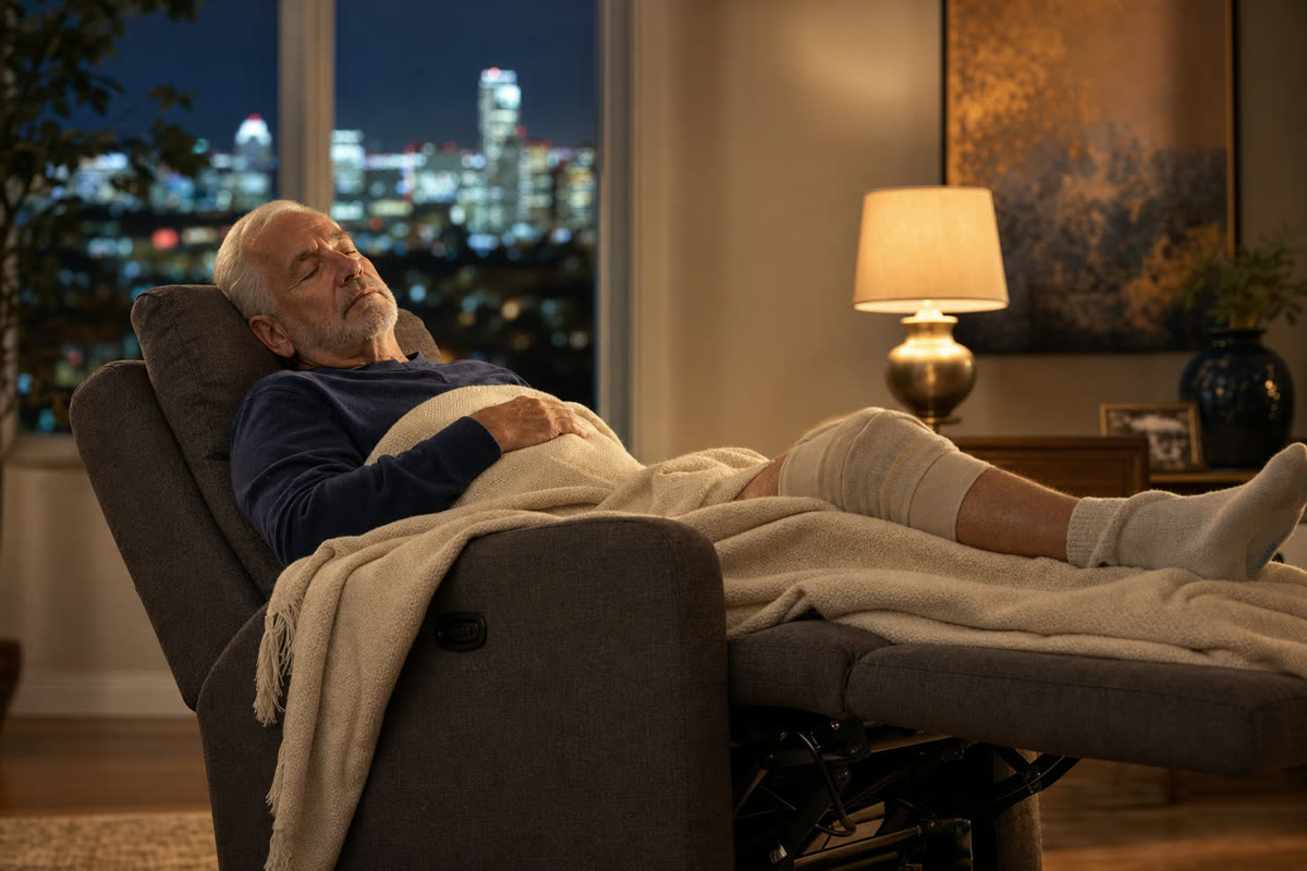 Patient in zero-gravity position with leg elevated